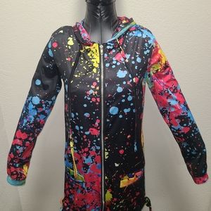 NWOT Colorful Paint splash junior's hooded hoodie jacket women size S Small